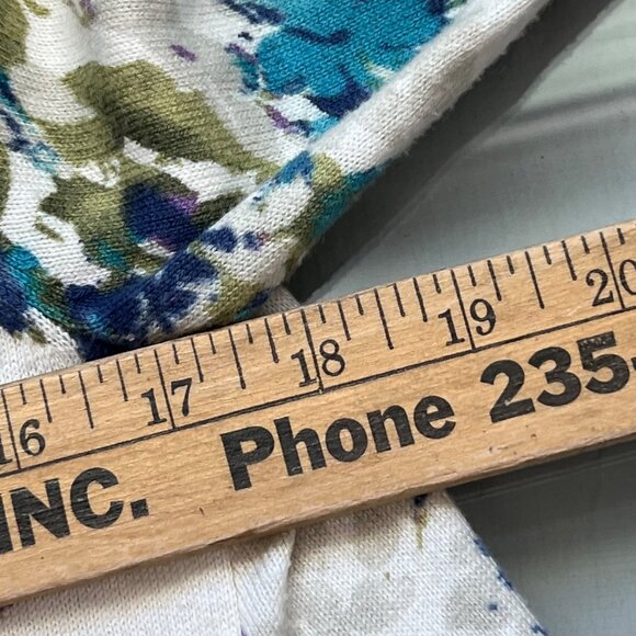 J Jill Cardigan Sweater Pleated Back Floral Button Front White Blue Size Small - Picture 8 of 12